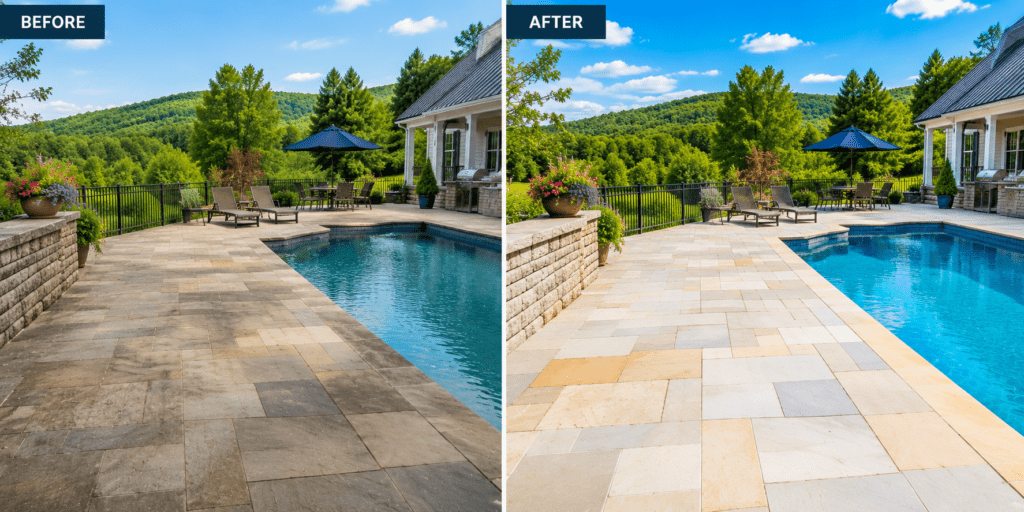SPARKLES POWER WASHES POOL AREAS