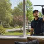 Sparkles window cleaning guy cleaning an exterior window
