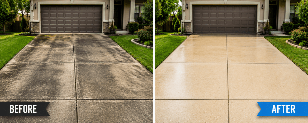 Driveway power washing done by Sparkles