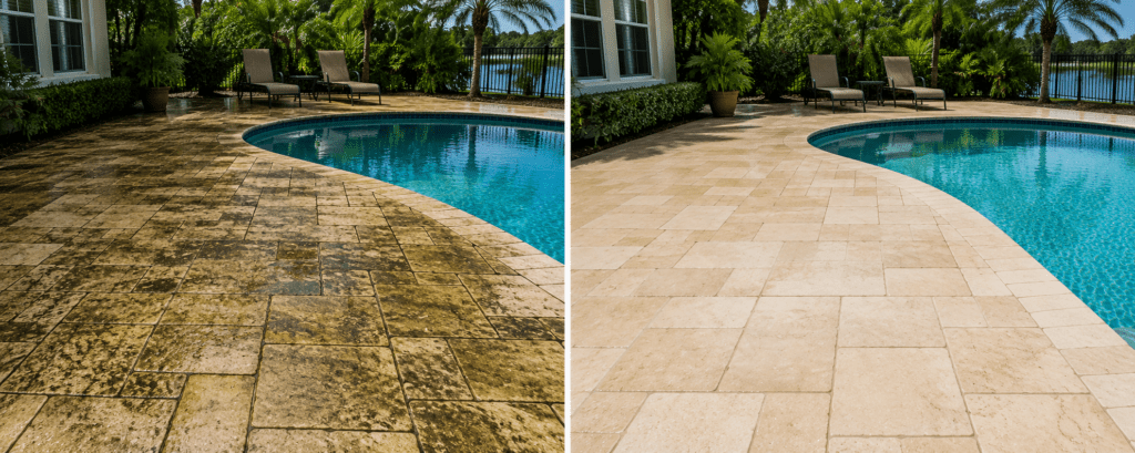 Sparkles power washes and cleans your pool area to be good as new